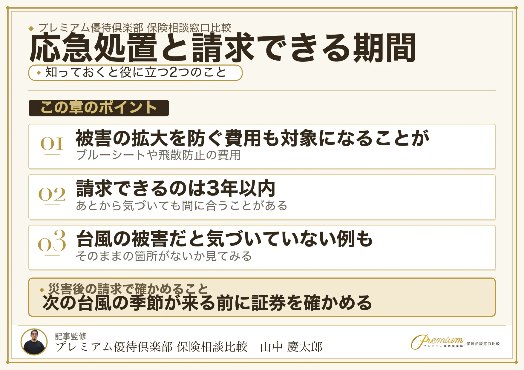 応急処置の費用と保険金を請求できる期間について示す図