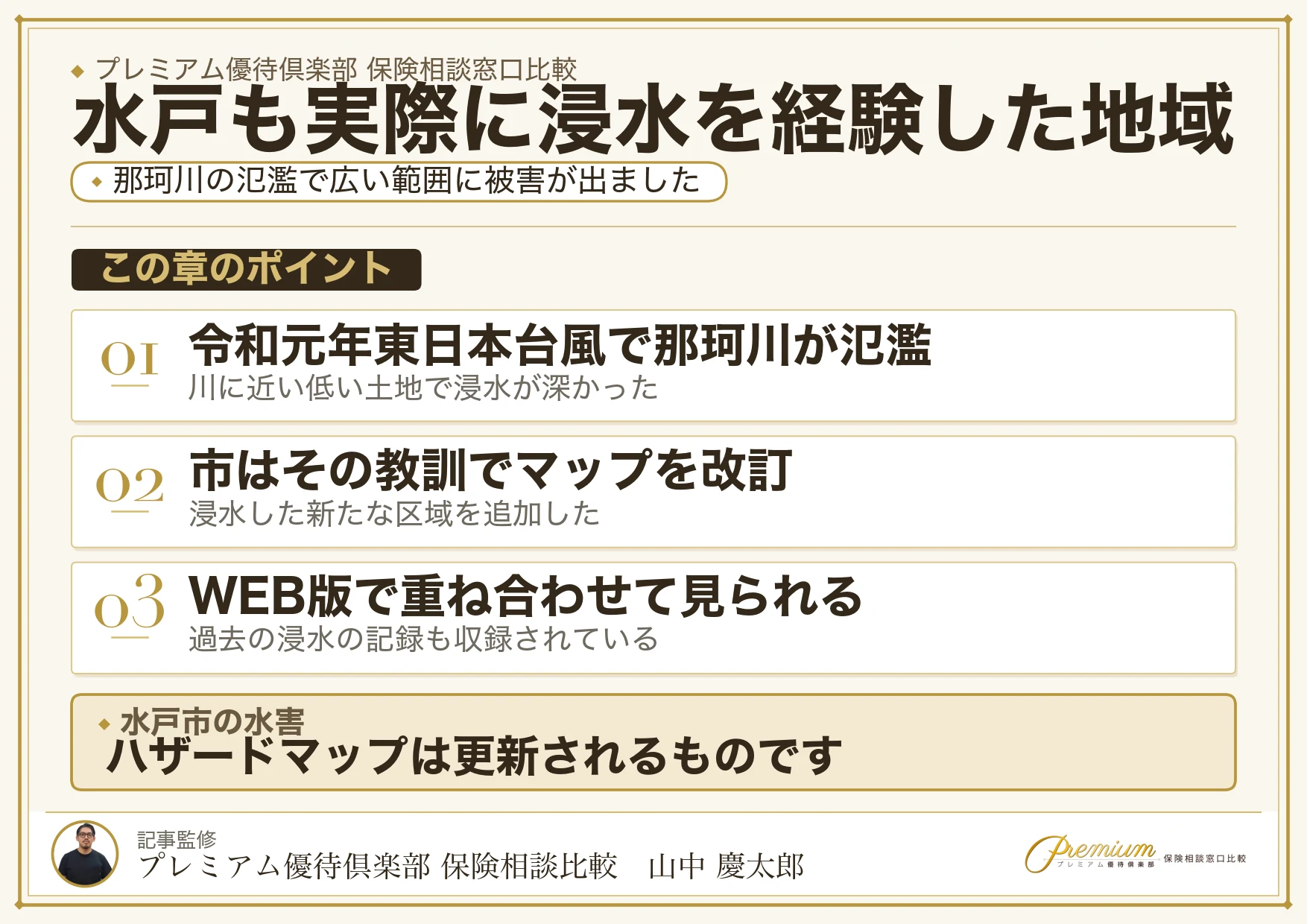 水戸市のハザードマップと保険の対応関係をまとめた図解