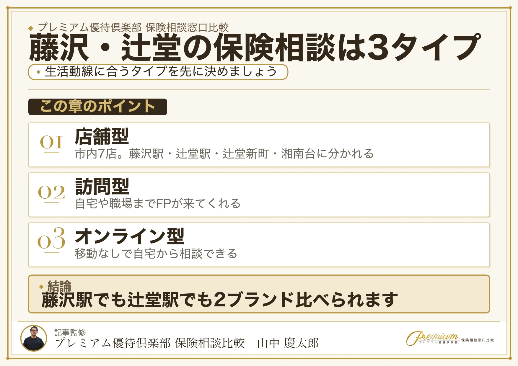 藤沢・辻堂の保険相談窓口は店舗型・訪問型・オンライン型の3タイプ
