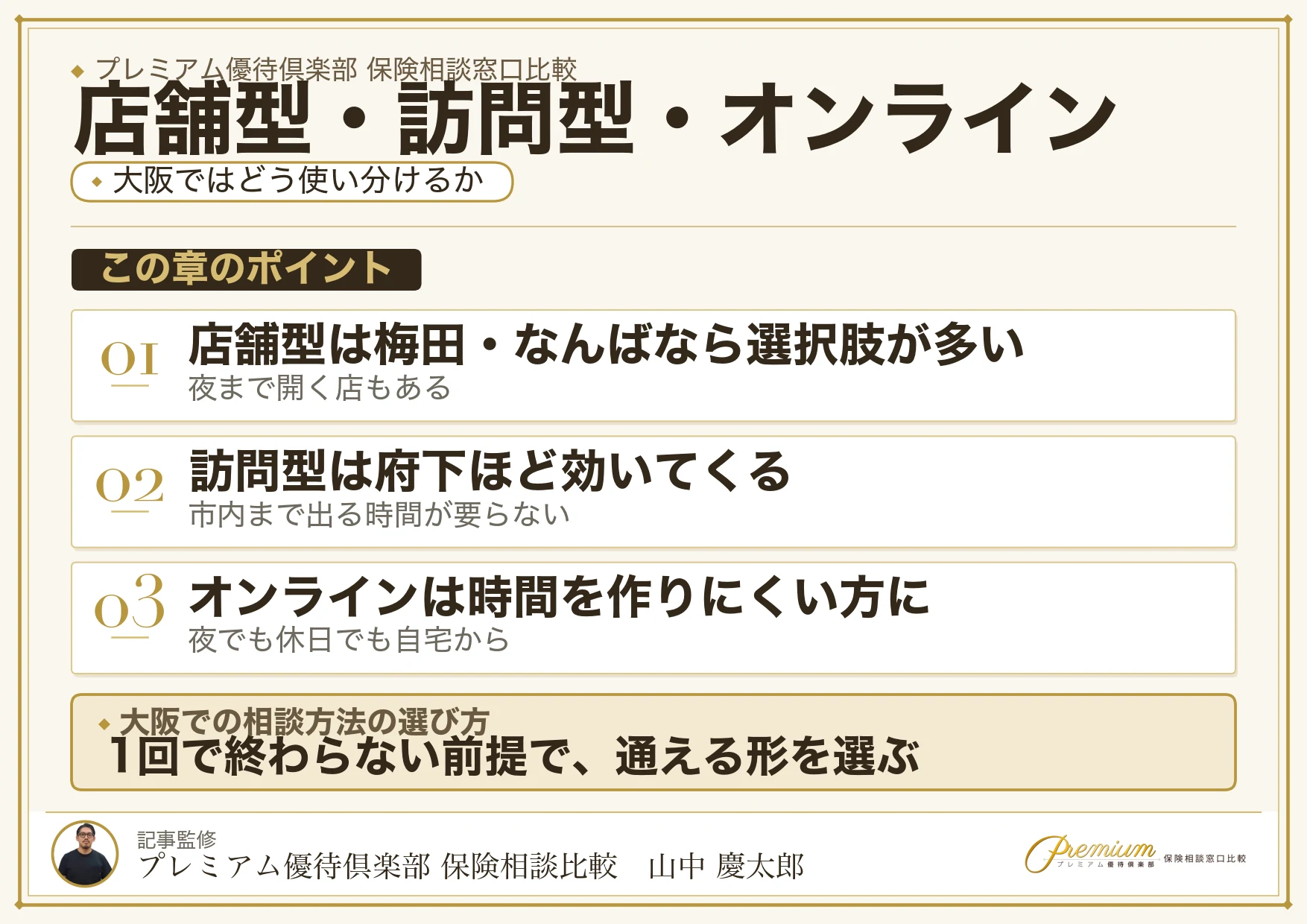 大阪の保険相談で店舗型・訪問型・オンラインを使い分ける基準