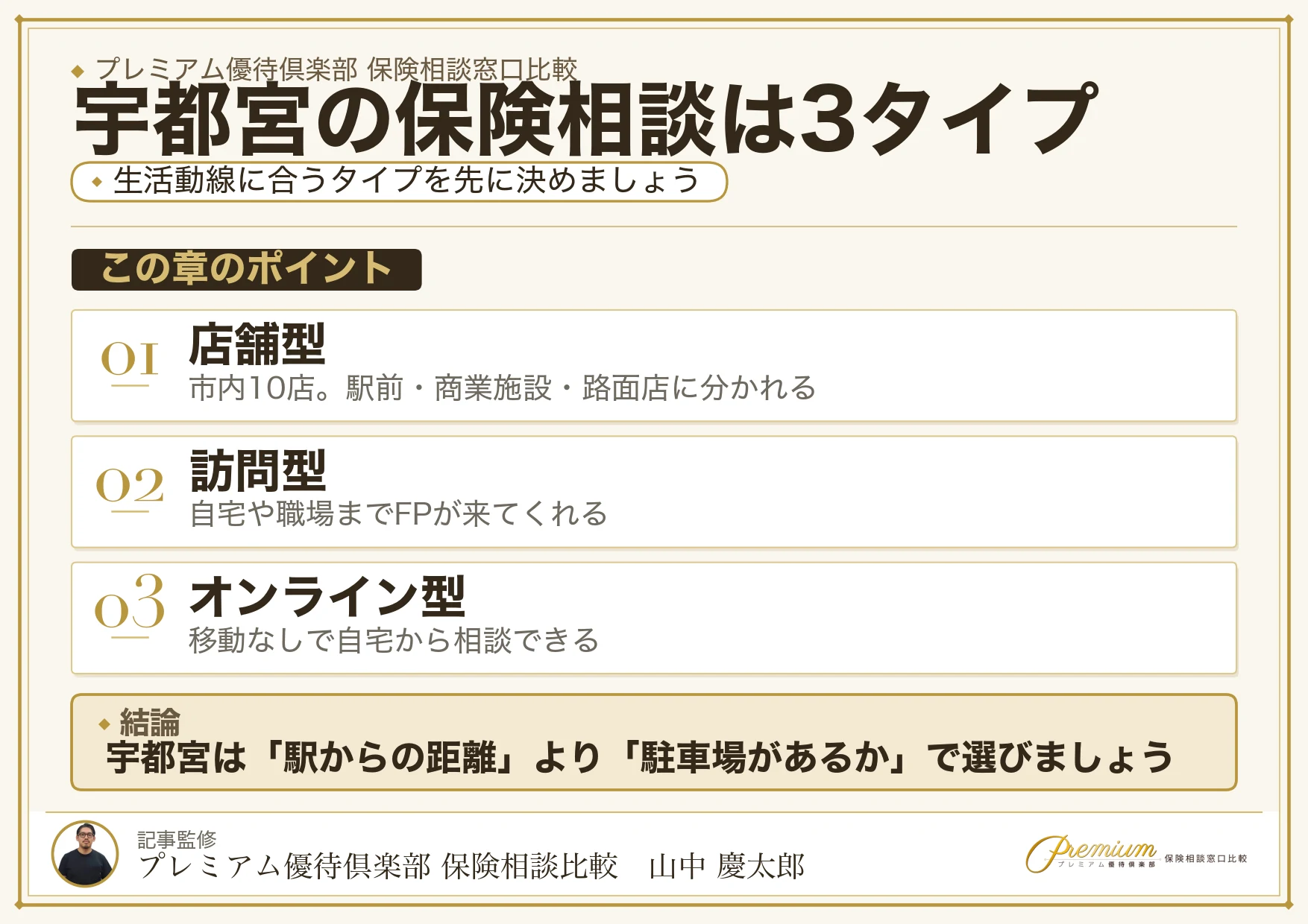 宇都宮・鶴田の保険相談窓口は店舗型・訪問型・オンライン型の3タイプ