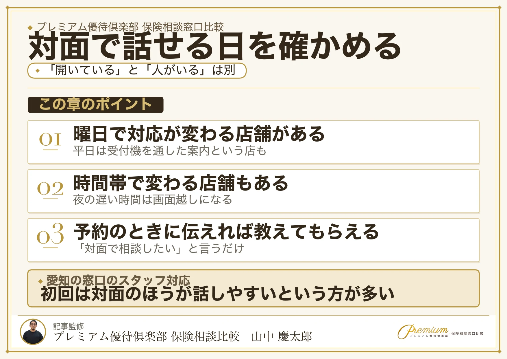 愛知には曜日や時間帯でスタッフ対応が変わる店舗があることを示す図