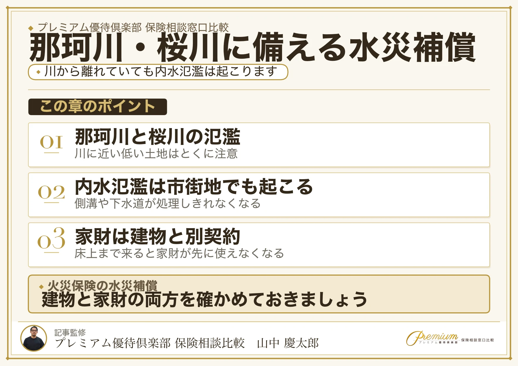 那珂川・桜川の水害と水災補償を説明した図解