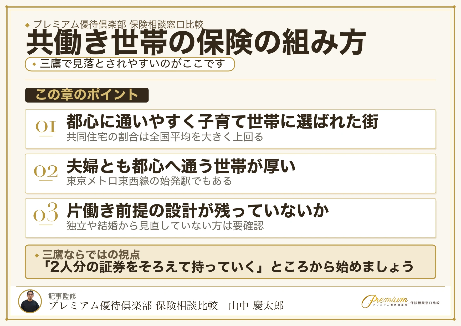 三鷹で共働き世帯の保険の組み方を考える図解