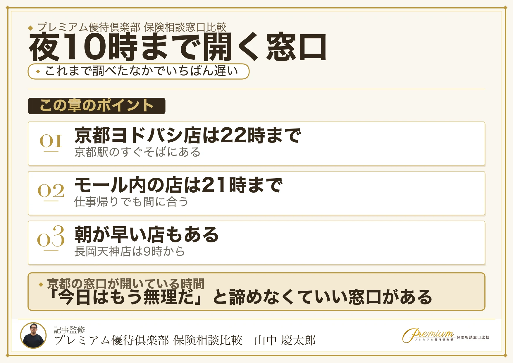 京都には夜10時まで開いている保険相談窓口がある